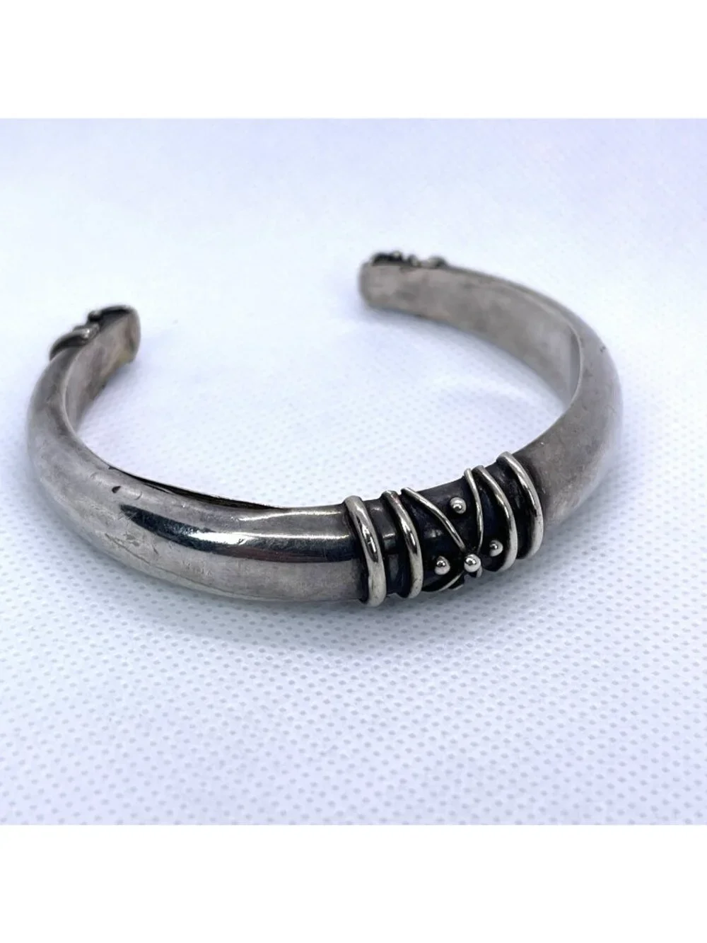 Vintage Deborah Armstrong 925 Sterling Silver Hollow Dome Cuff Bracelet Signed - Picture 4 of 16
